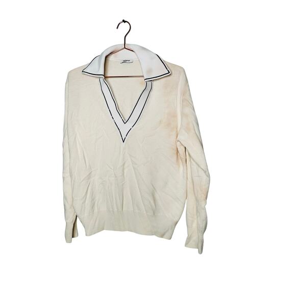 SANDRO Off-White Wool Knit Long Sleeve Retro Prep Alizia Sweater Size 3 - Picture 5 of 13